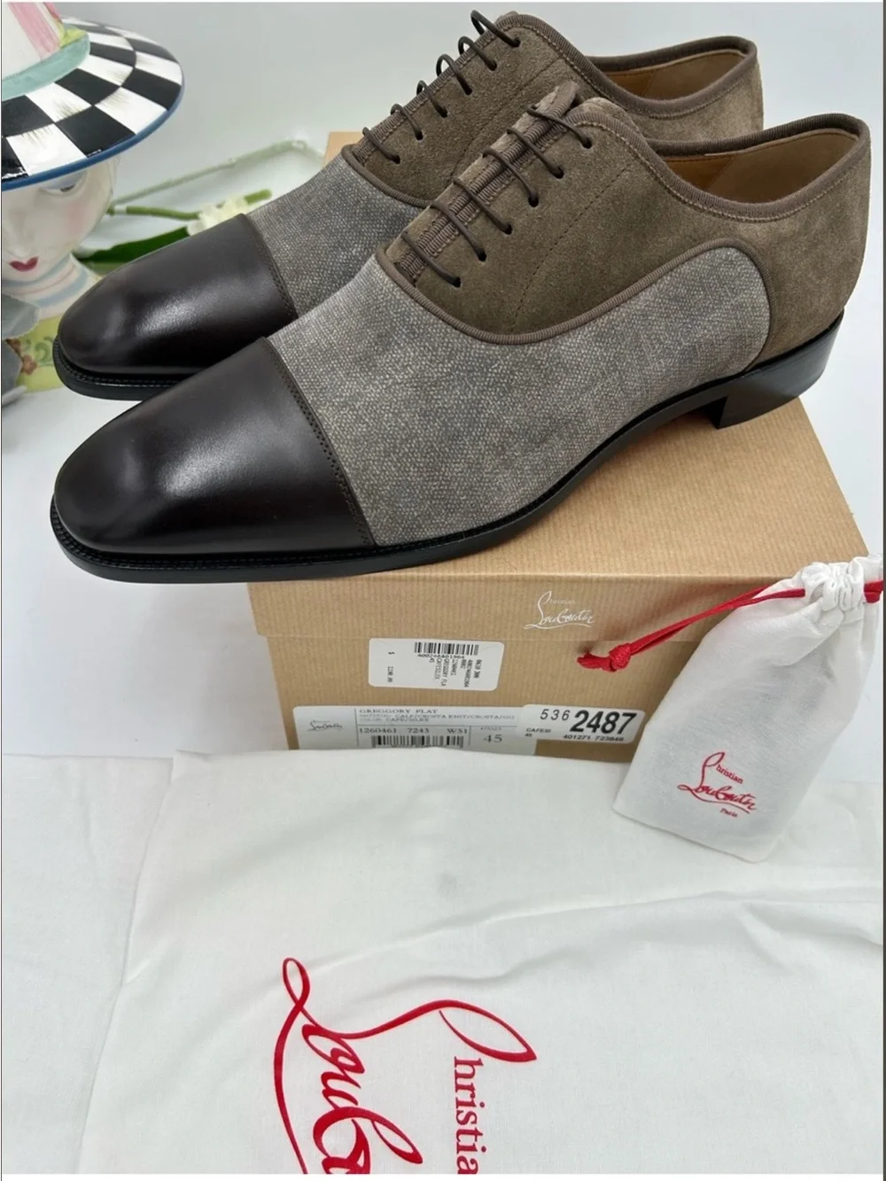Men’s Christian Louboutin, Greggo leather/fabric, Oxford size 45 made in Italy